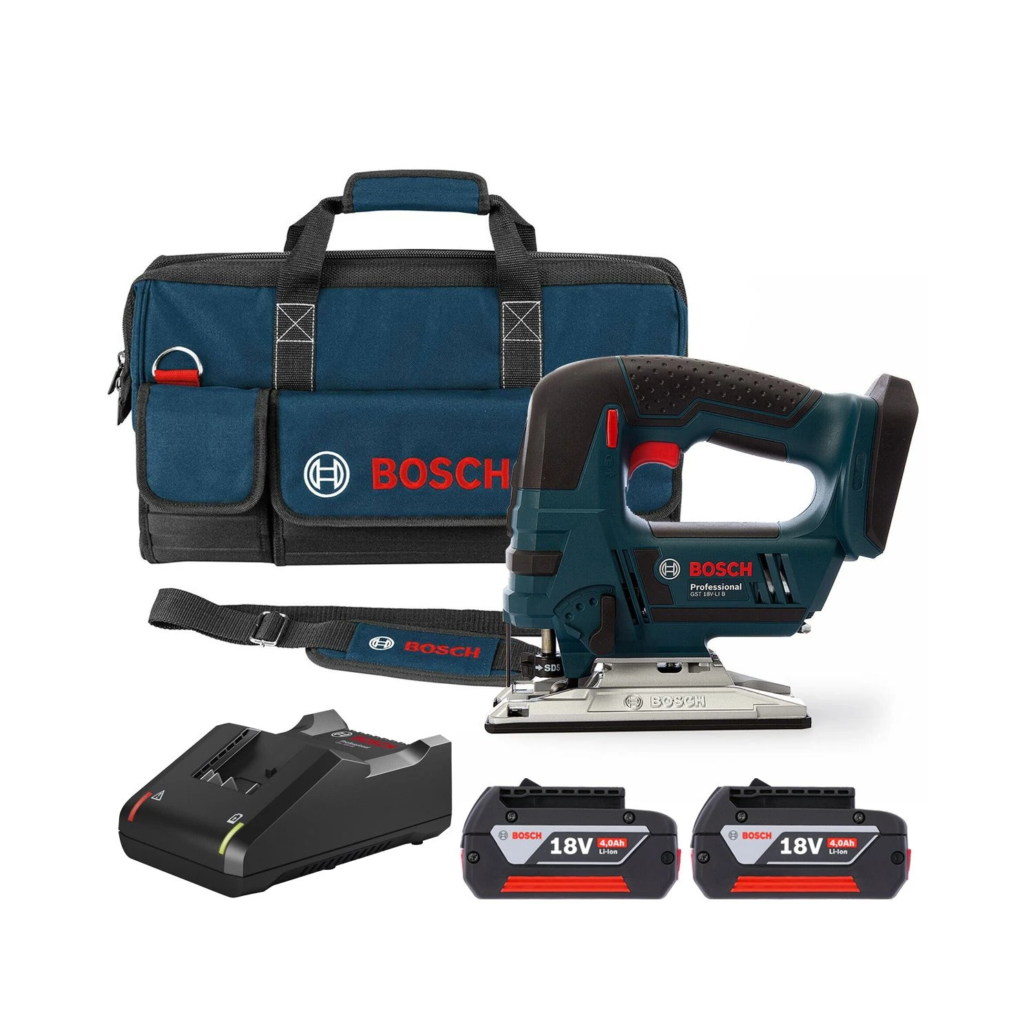 Bosch GST 18 V-LI B Cordless Top Handle Jigsaw With Two 4.0Ah Batteries, Charger & Tool Bag 3 Bosch GST 18 V-LI B Cordless Top Handle Jigsaw With Two 4.0Ah Batteries, Charger & Tool Bag