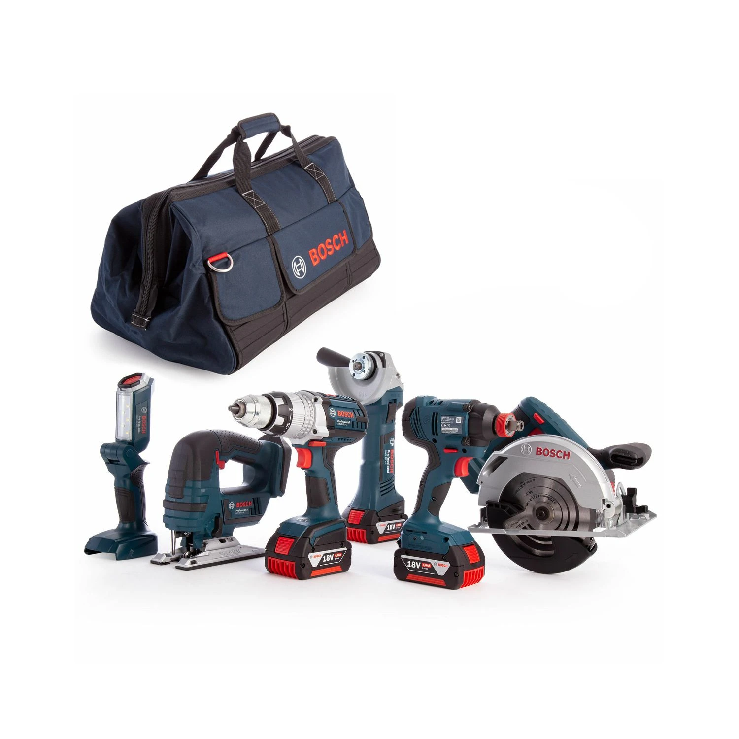 Bosch 0615990L1M 18V 6 Piece ROBUST Series Power Tool Kit With 3 X 4.0Ah Batteries, Charger & Bag 3 Bosch 0615990L1M 18V 6 Piece ROBUST Series Power Tool Kit With 3 X 4.0Ah Batteries, Charger & Bag