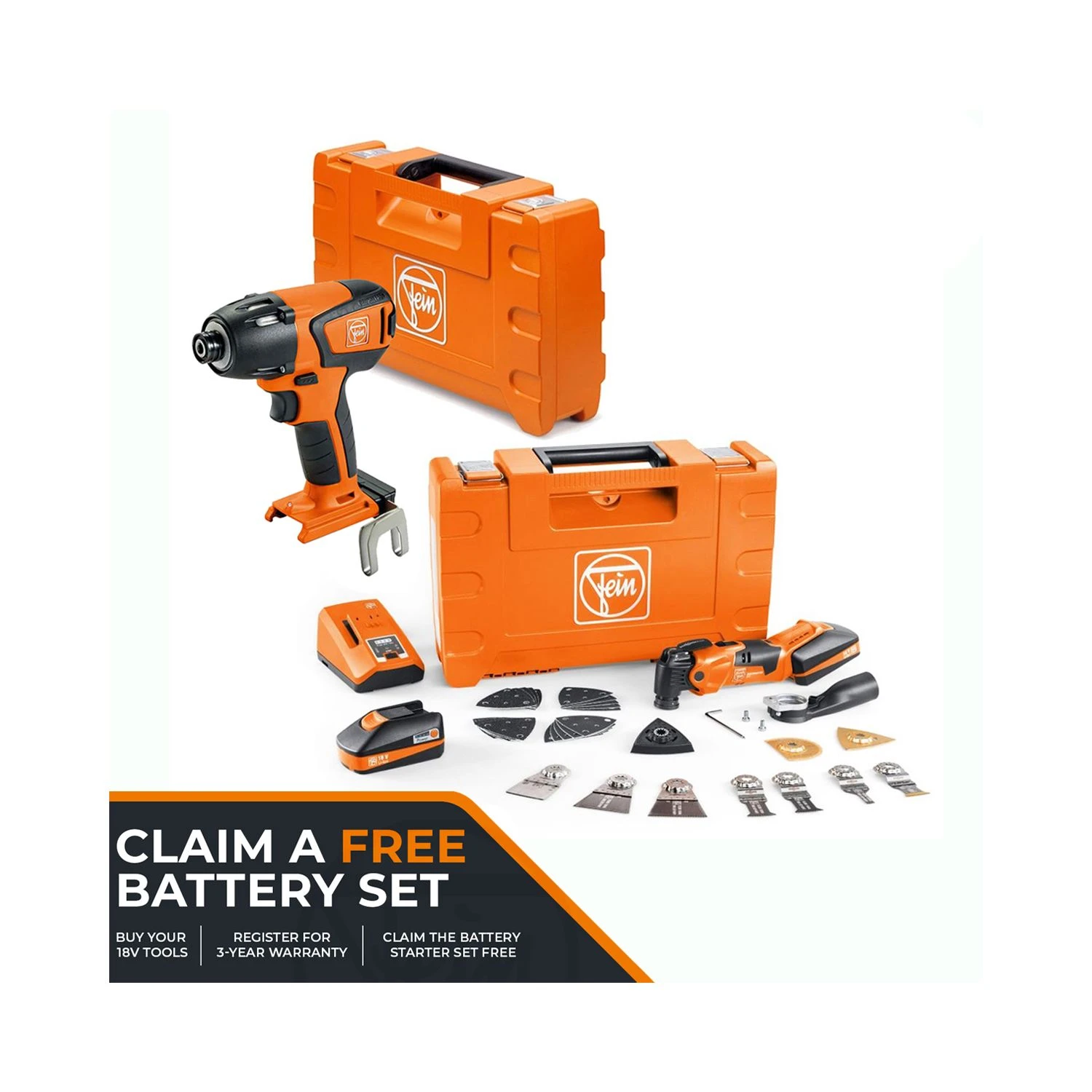 Fein AMM 500 Max Top 18V Multi-Tool & ASCD 18-200 W4 Impact With 2 X 3.0Ah Batteries, Charger & Cases 4 Fein AMM 500 Max Top 18V Multi-Tool & ASCD 18-200 W4 Impact With 2 X 3.0Ah Batteries, Charger & Cases - Image 2
