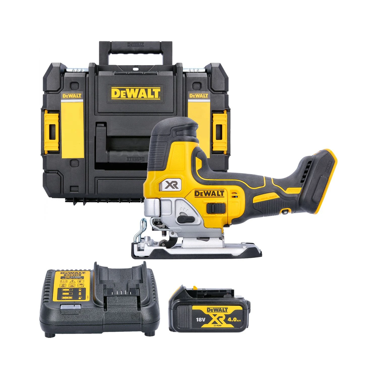 DeWalt DCS335 18V XR Cordless Brushless Body Grip Jigsaw With 1 X 4.0Ah Battery, Charger & DWST1-70703 TStak Case 3 DeWalt DCS335 18V XR Cordless Brushless Body Grip Jigsaw With 1 X 4.0Ah Battery, Charger & DWST1-70703 TStak Case