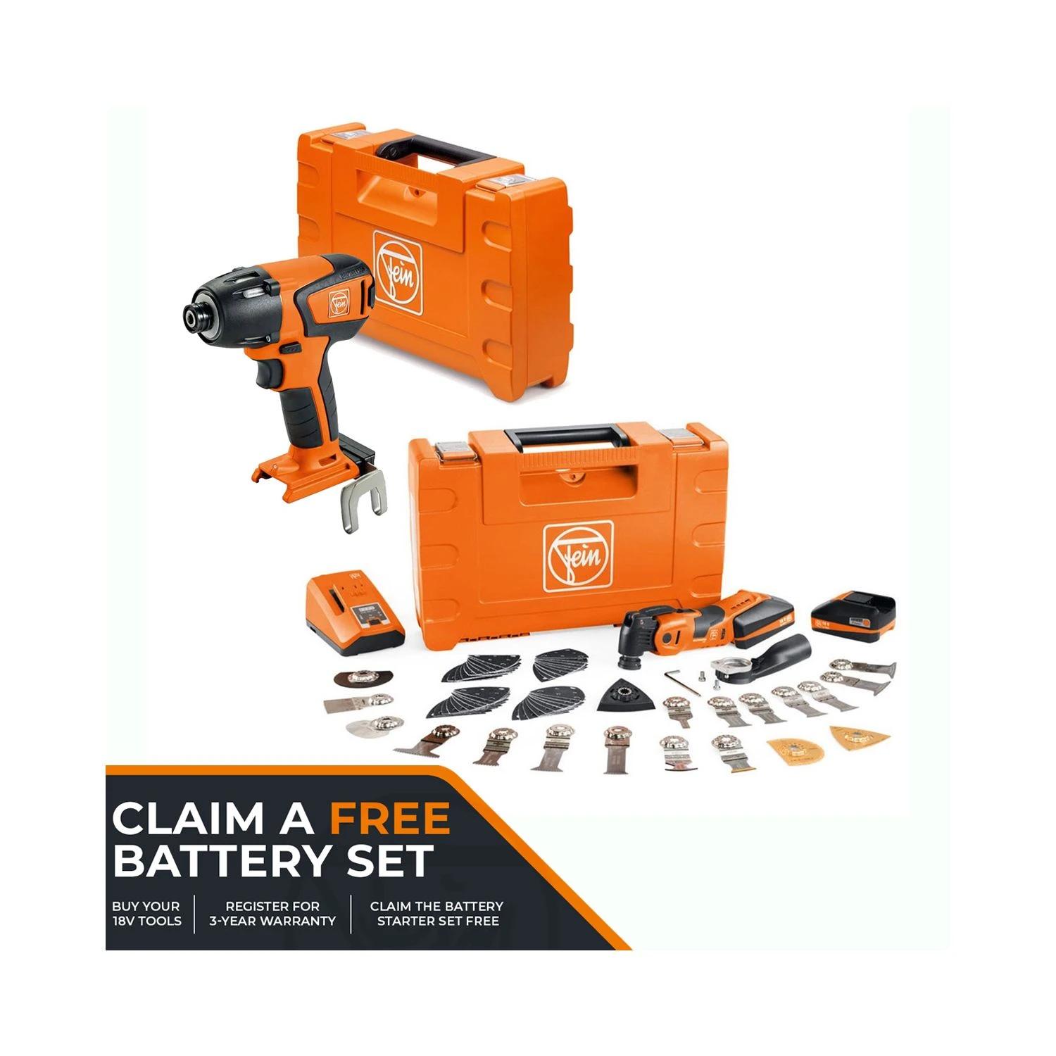 Fein AMM 700 Max Top 18V Multi-Tool & ASCD 18-200 W4 Impact With 2 X 3.0Ah Batteries, Charger & Cases 4 Fein AMM 700 Max Top 18V Multi-Tool & ASCD 18-200 W4 Impact With 2 X 3.0Ah Batteries, Charger & Cases - Image 2