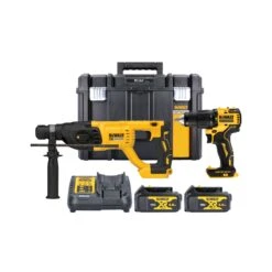 DeWalt DCK2070M2T 18V XR Cordless Brushless Combi Drill & SDS Plus Hammer Drill Twin Pack With 2 X 4.0Ah Batteries, Charger & TSTAK VI Case