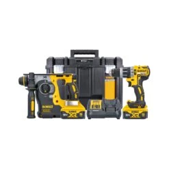 DeWalt DCK207P2T 18V Cordless Brushless Combi Drill & SDS Plus Hammer Drill Twin Pack With 2 X 5.0Ah Batteries, Charger & Case