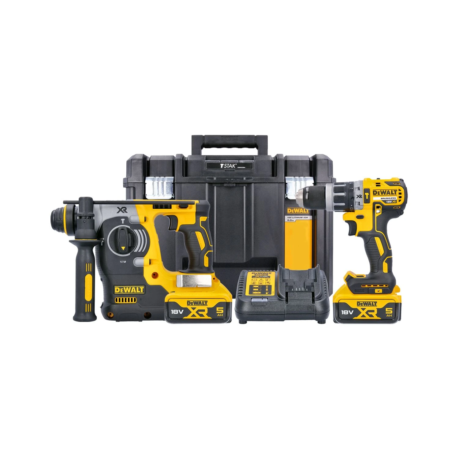 DeWalt DCK207P2T 18V Cordless Brushless Combi Drill & SDS Plus Hammer Drill Twin Pack With 2 X 5.0Ah Batteries, Charger & Case 3 DeWalt DCK207P2T 18V Cordless Brushless Combi Drill & SDS Plus Hammer Drill Twin Pack With 2 X 5.0Ah Batteries, Charger & Case