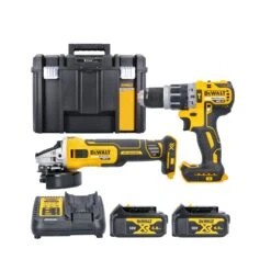 DeWalt 18V Cordless Brushless DCD796N Combi Drill & DCG405N 125mm Angle Grinder Twin Pack With 2 X 4.0Ah Batteries, Charger & TSTAK VI Case