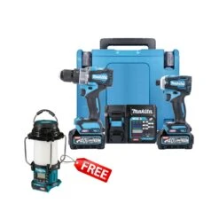 Makita DK0114G208 40Vmax XGT Brushless Combi Drill & Impact Driver Twin Pack With 2 X 2.5Ah Batteries, Charger & Case + Free MR009GZ Radio Lantern