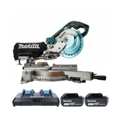 Makita DLS714 Twin 18V LXT 190mm Slide Compound Mitre Saw With 2 X 5.0Ah Batteries & Twin Port Charger
