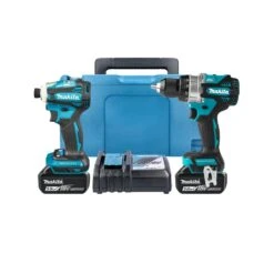 Makita DLX2455TJ 18V LXT Cordless Brushless Combi Drill & Impact Driver Twin Pack With 2 X 5.0Ah Batteries, Charger & Case