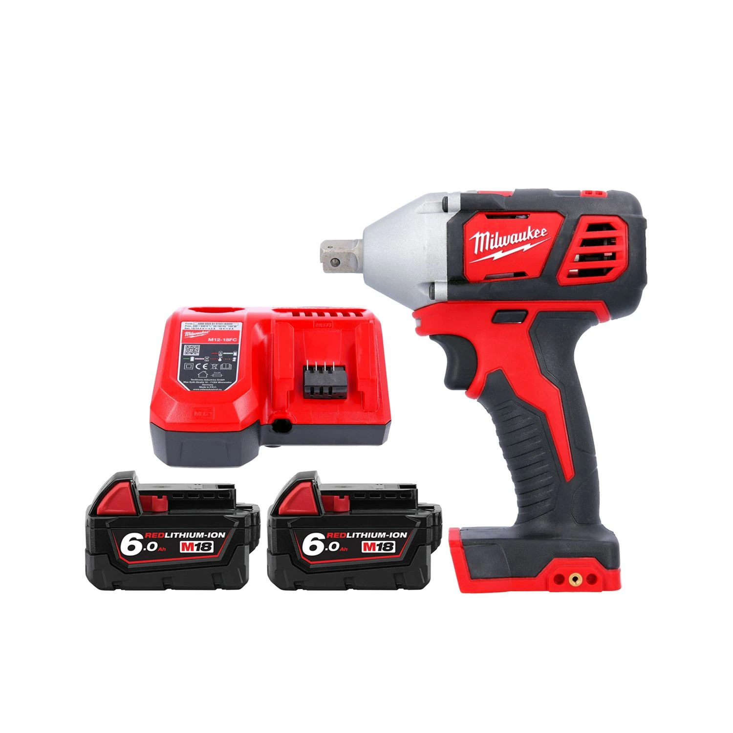 Milwaukee M18BIW12 M18 18V 1/2" Compact Impact Wrench With 2 X 6.0Ah Batteries & Charger 3 Milwaukee M18BIW12 M18 18V 1/2" Compact Impact Wrench With 2 X 6.0Ah Batteries & Charger