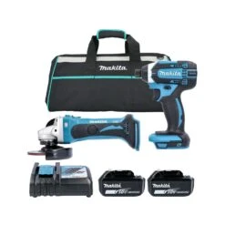 Makita DTD152Z 18V LXT Cordless Impact Driver & DGA452Z 115mm Angle Grinder Twin Pack With 2 X 5.0Ah Batteries, Charger & Tool Bag