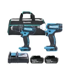 Makita 18V LXT Cordless DHP482Z Combi Drill & DTW190Z Impact Wrench Twin Pack With 2 X 5.0Ah Batteries, Charger & Tool Bag