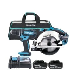 Makita 18V LXT Cordless DHP482Z Combi Drill & DSS611Z 165mm Circular Saw Twin Pack With 2 X 5.0Ah Batteries, Charger & Tool Bag