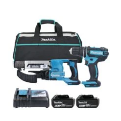 Makita 18V LXT Cordless DHP482Z Combi Drill & DFR550Z 55mm Auto Feed Screwdriver With 2 X 5.0Ah Batteries, Charger & Tool Bag
