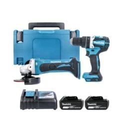 Makita 18V LXT Cordless DHP484Z Combi Drill & DGA452Z Angle Grinder Twin Pack With 2 X 5.0Ah Batteries, Charger & Case