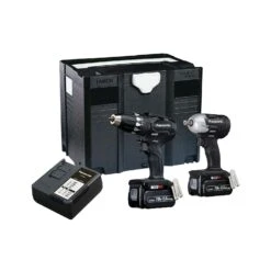 Panasonic PANC232LJ 18V Cordless Brushless Smart Drill Driver & Impact Wrench Twin Pack With 2 X 5.0Ah Batteries, Charger & Case