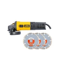 TOUGH MASTER® Corded Angle Grinder 125mm Grinding Disc 230V Handheld Electric Angle Grinder With Wrench, Auxillary Handle, Wheel Guard & 2 X Carbon Brushes - 900 Watts + 3 X 125mm Diamond Blades